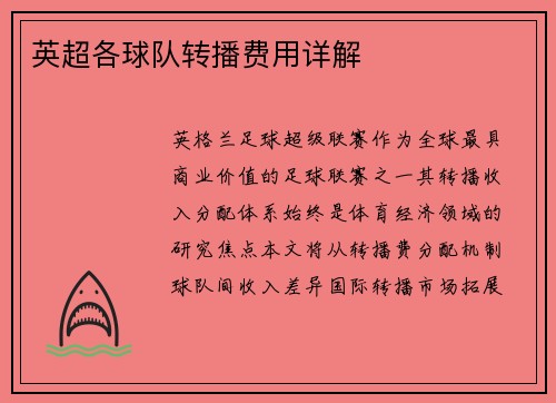 英超各球队转播费用详解